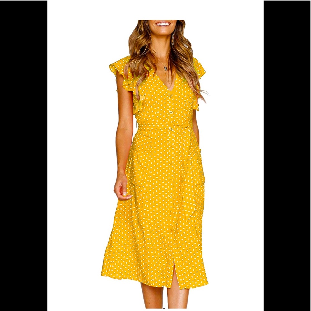 V NECK BOHO POLKA DOT SLEEVELESS CASUAL DRESS XL